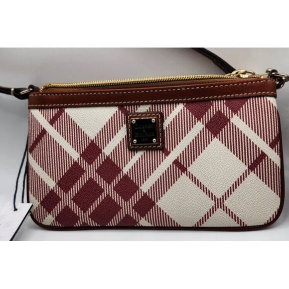 Rare New Dooney & Bourke Cranberry Red Ivory Plaid Wristlet Handbag Gold… - Picture 9 of 10